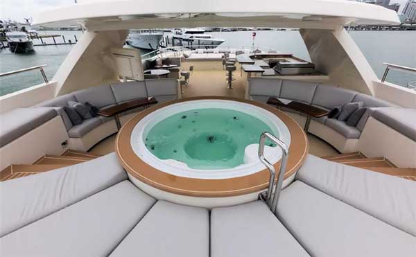 Safira Flybridge Featuring Jacuzzi Lounging Areas and Wet Bar