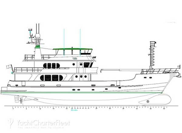 105 Inace Expedition Yacht Line Drawing, Profile