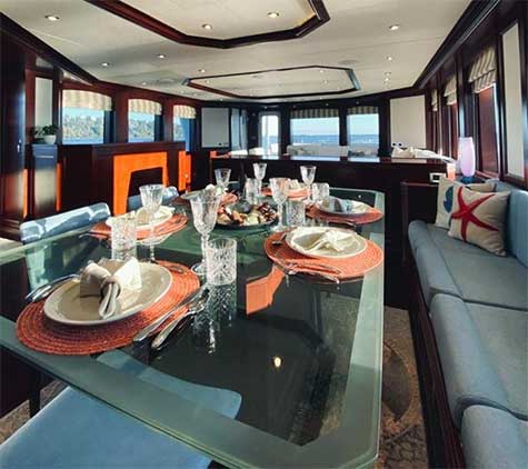 Custom 100 foot Expedition Yacht Samsara for Sale Dining Table